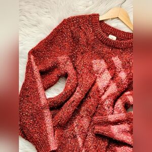 Women's Red Knit Confetti Cableknit Sweater